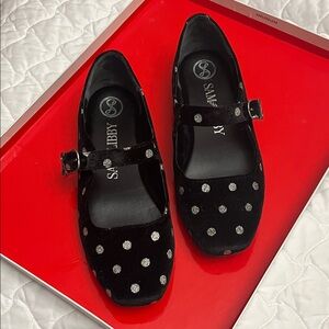 Sam & Libby Black with Silver Polka Dots Flats